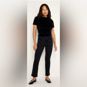 Good American SoftTech Good Petite Straight Leg Jeans Raw Hem Black Size 12 /31